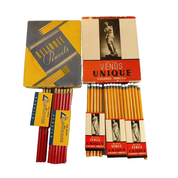 Lot of 44  RELIANCE & VENUS UNIQUE COLORED PENCILS Red-Yellow  w/Box Unsharpened - Picture 1 of 11